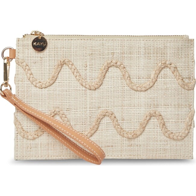 Women's Irma Straw Zip Closure Pouch Wristlet Bag, Natural