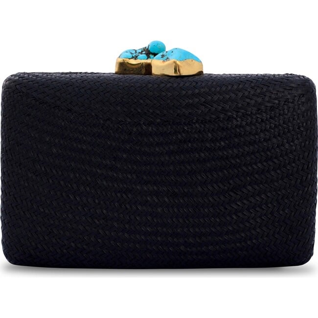 Women's Jen Straw Turquoise Stone Clutch Bag, Black