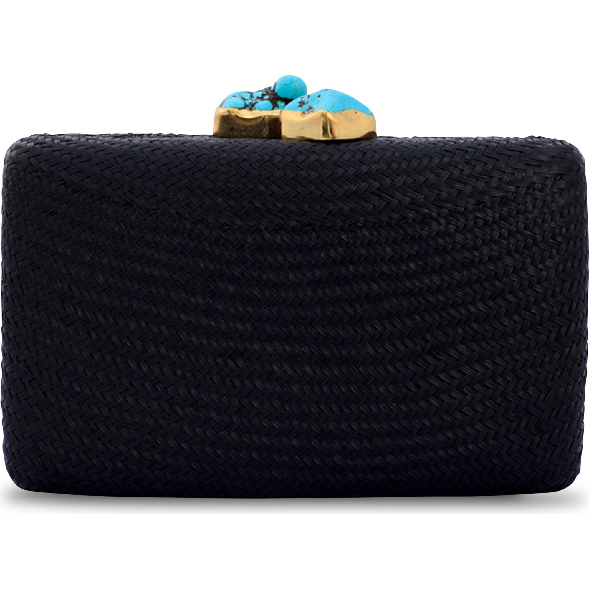 Women's Jen Straw Turquoise Stone Clutch Bag, Black - Bags - 1