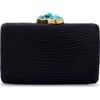 Women's Jen Straw Turquoise Stone Clutch Bag, Black - Bags - 1 - thumbnail