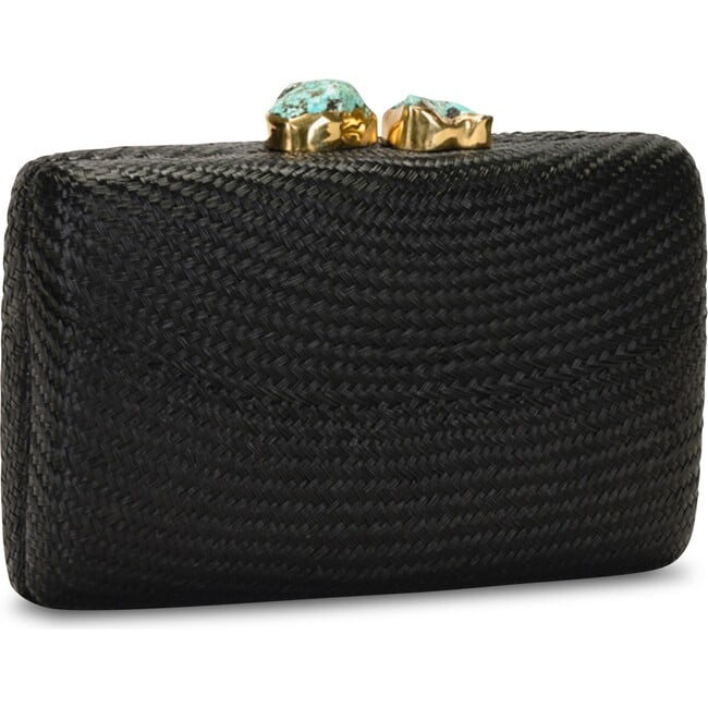 Women's Jen Straw Turquoise Stone Clutch Bag, Black - Bags - 3