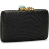 Women's Jen Straw Turquoise Stone Clutch Bag, Black - Bags - 3