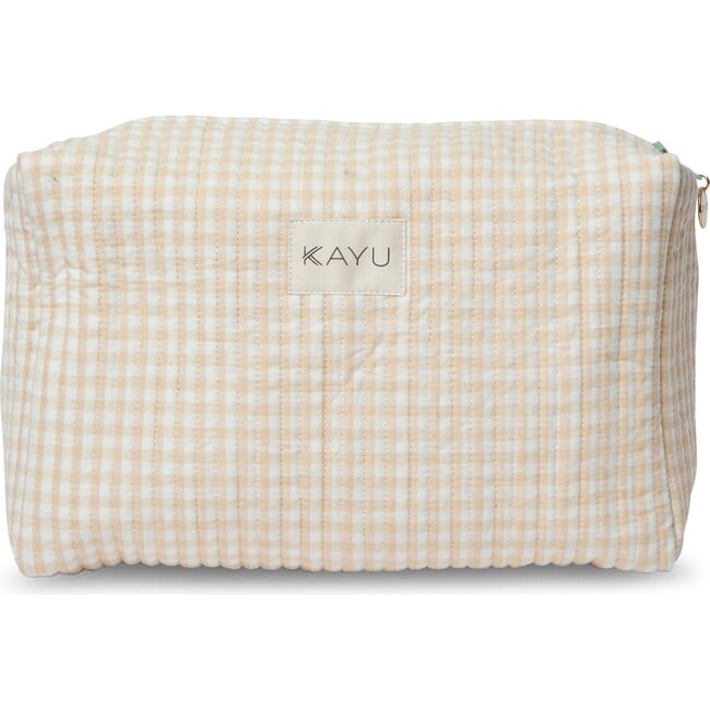 Women's Elsie Travel Case Zip Pouch Bag, Beige Gingham