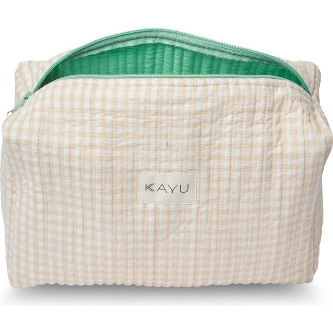 Women's Elsie Travel Case Zip Pouch Bag, Beige Gingham - Makeup Bags - 2