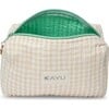 Women's Elsie Mini Travel Case Zip Pouch Bag, Beige Gingham - Makeup Bags - 2