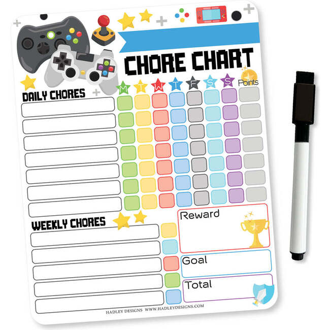 Video Game Kids Chore Chart, Reward Sticker Charts & Day-N-Night Routine Chart Bundle, Multicolors - Paper Goods - 2