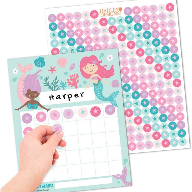 Mermaid Kids Chore Chart, Reward Sticker Charts & Day-N-Night Routine Chart Bundle, Multicolors - Paper Goods - 4