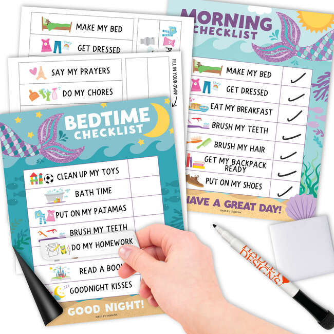 Mermaid Kids Chore Chart, Reward Sticker Charts & Day-N-Night Routine Chart Bundle, Multicolors - Paper Goods - 6