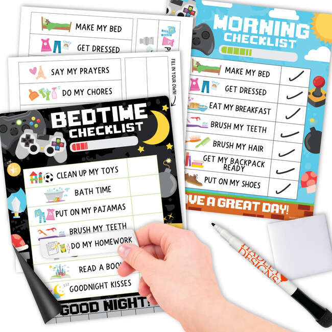 Video Game Kids Chore Chart, Reward Sticker Charts & Day-N-Night Routine Chart Bundle, Multicolors - Paper Goods - 6