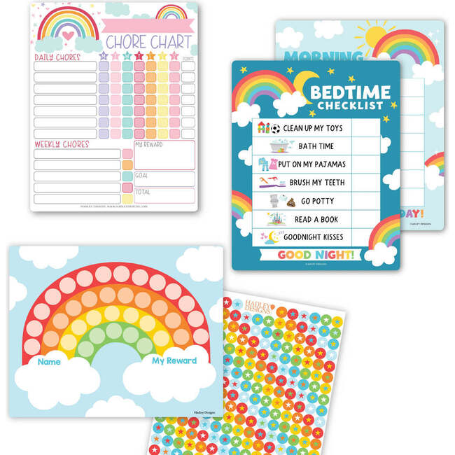 Colorful Kids Reward Sticker Charts & Day-N-Night Routine Charts Bundle, Multicolors