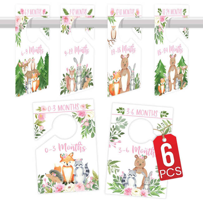 6-Piece Woodland Girl Baby Closet Dividers & 6-Piece Nursery Wall Art Prints Baby Shower Gift, Multicolors - Keepsakes & Mementos - 2