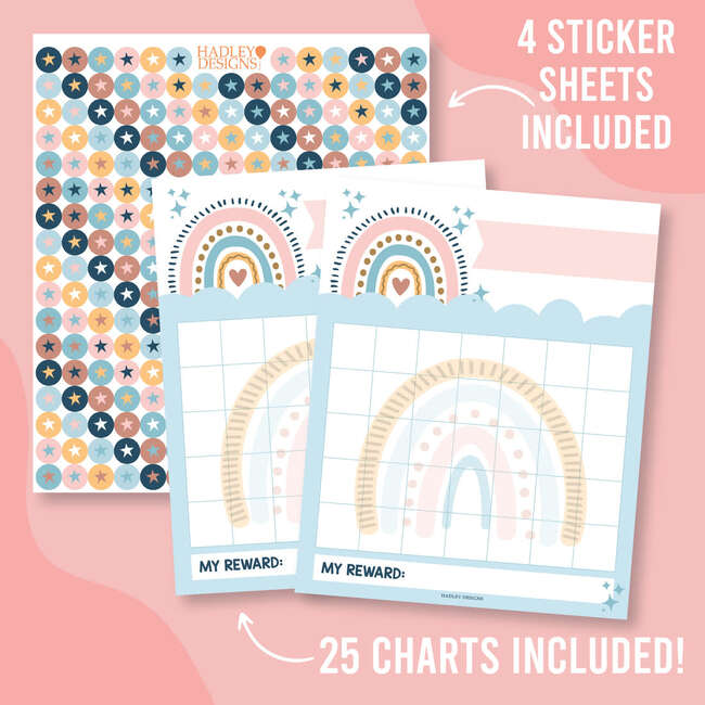 Boho Rainbow Kids Reward Sticker Charts & Day-N-Night Routine Charts Bundle, Multicolors - Paper Goods - 2