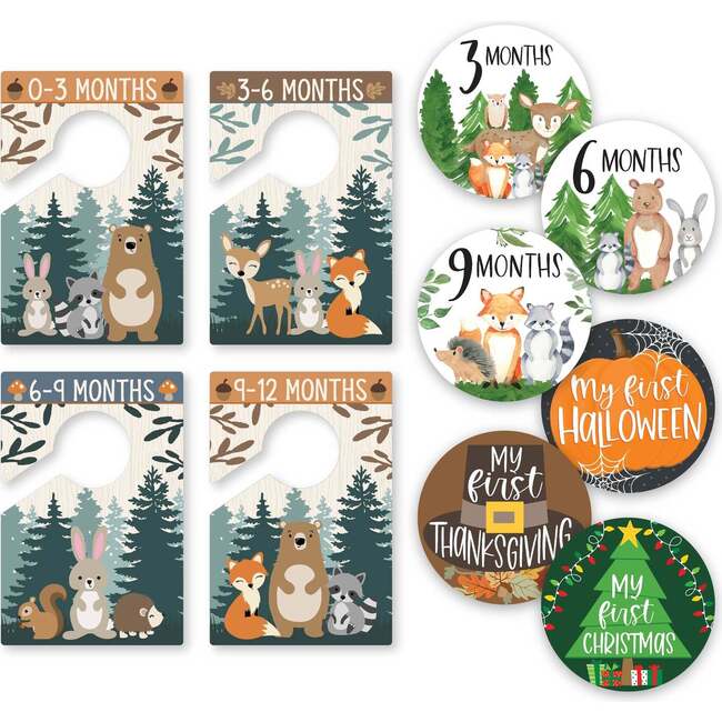 6-Piece Woodland Baby Closet Dividers & 20-Piece Baby Milestone Stickers Baby Shower Gift, Multicolors