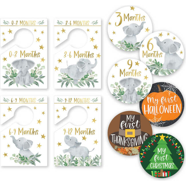 6-Piece Elephant Baby Closet Dividers & 20-Piece Baby Milestone Stickers Baby Shower Gift, Multicolors