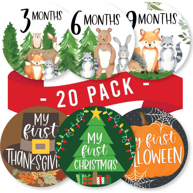 6-Piece Woodland Baby Closet Dividers & 20-Piece Baby Milestone Stickers Baby Shower Gift, Multicolors - Keepsakes & Mementos - 5