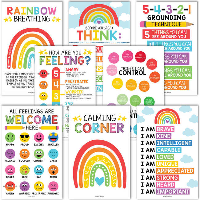 16-Piece Laminated Colorful Prek & Kindergarten Posters, 12-Piece Math Basics Posters & 8-Piece Calming Corner Posters, Multicolors - Paper Goods - 6