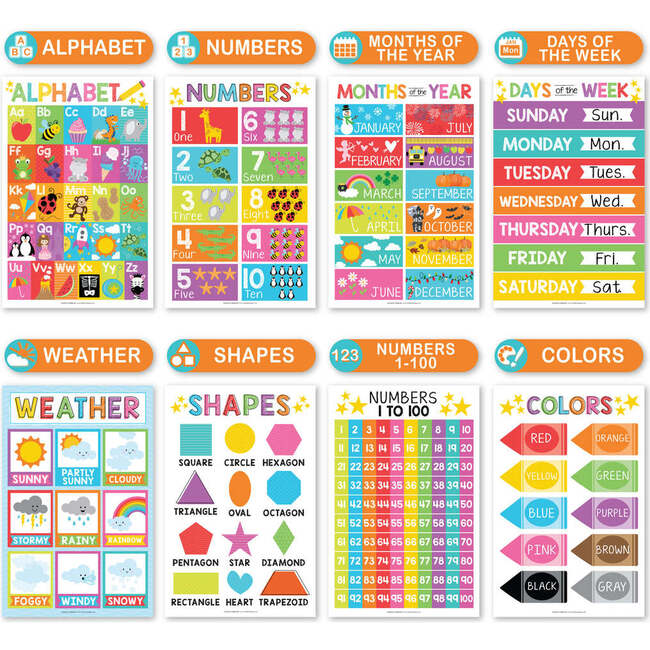 16-Piece Colorful Prek & Kindergarten Posters & 9-Piece Phonics & Vowels Posters, Multicolors - Paper Goods - 3