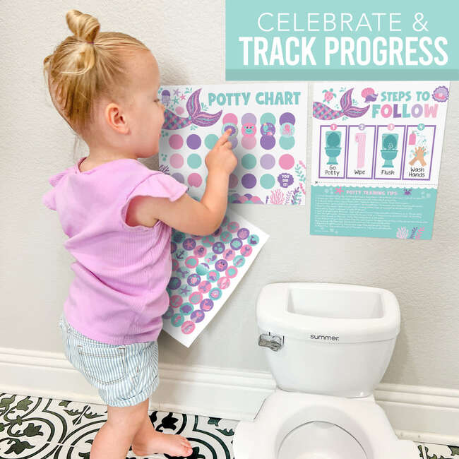 10-Piece Mermaid Potty Training Charts & 6-Piece Under the Sea Bathroom Wall Art Decor Prints, Multicolors - Paper Goods - 3