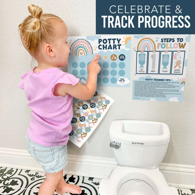 10-Piece Boho Rainbow Potty Training Charts & 6-Piece Bathroom Wall Art Decor Prints, Multicolors - Paper Goods - 4