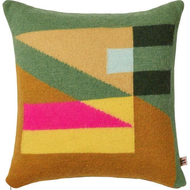 Tilt Square Wool Knitted Cushion, Green