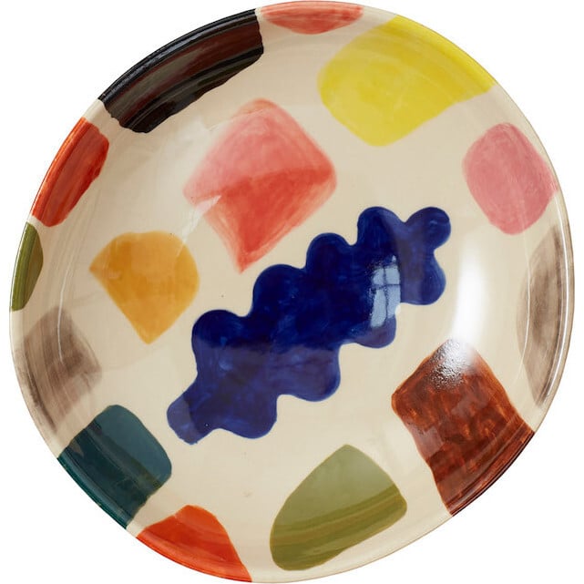 Mottle Hand Painted Stoneware Pasta Bowl, Multicolors