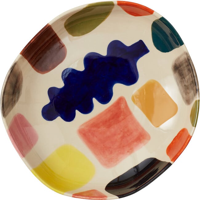 Mottle Hand Painted Stoneware Serving Bowl, Multicolors