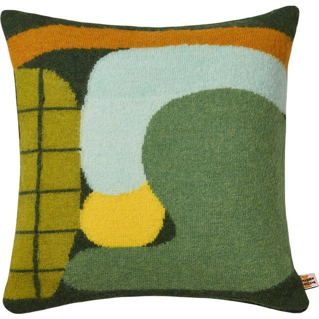 Huddle Square Wool Knitted Cushion, Green