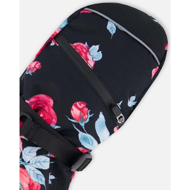 Roses Print Water-Resistant Technical Mittens, Black - Gloves - 4