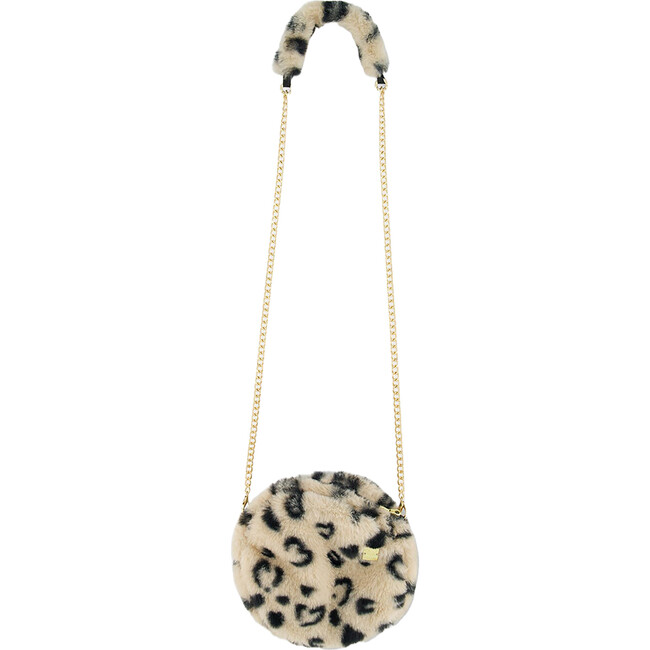 Print Faux Fur Round Shoulder Bag, Leopard