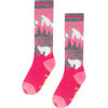 Mountain & Polar Bears Pattern Ski Socks, Pink - Socks - 1 - thumbnail