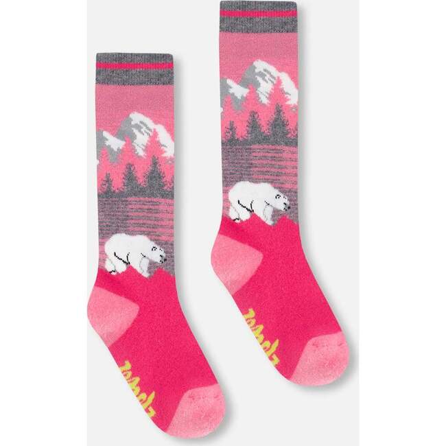 Mountain & Polar Bears Pattern Ski Socks, Pink - Socks - 3