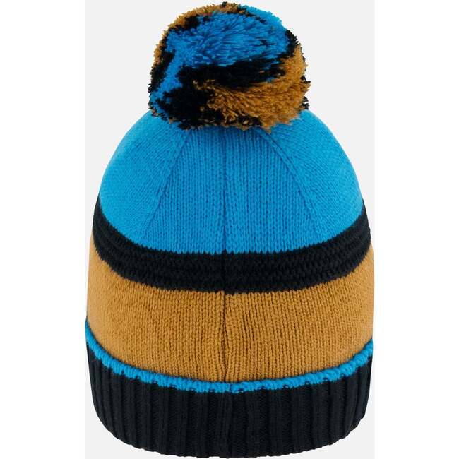 Ribbed Knit Pompom Beanie Hat, Blue, Black & Spice - Hats - 3