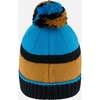 Ribbed Knit Pompom Beanie Hat, Blue, Black & Spice - Hats - 3