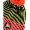 Ribbed Knit Pompom Beanie Hat, Black, Lime & Coral - Hats - 4