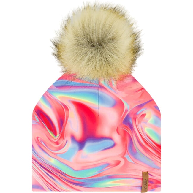 Marble Print Mid-Season Jersey Detachable Pompom Hat, Multicolors