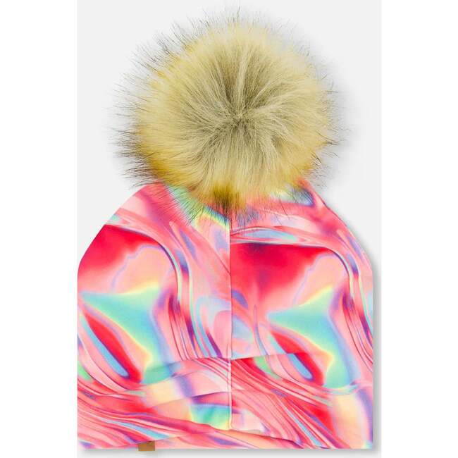 Marble Print Mid-Season Jersey Detachable Pompom Hat, Multicolors - Hats - 4