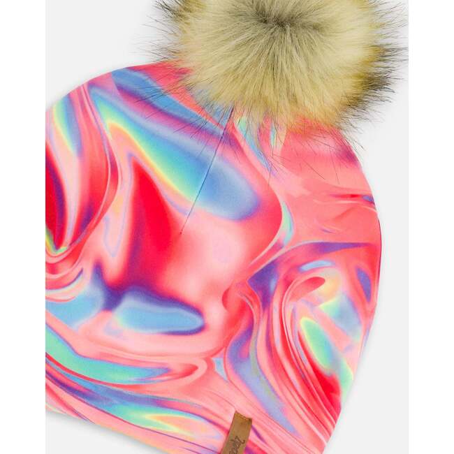 Marble Print Mid-Season Jersey Detachable Pompom Hat, Multicolors - Hats - 5