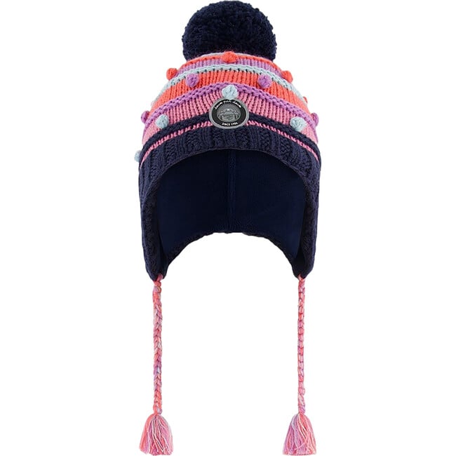 Peruvian Knit Braided Tassel Pompom Hat, Navy & Multicolor