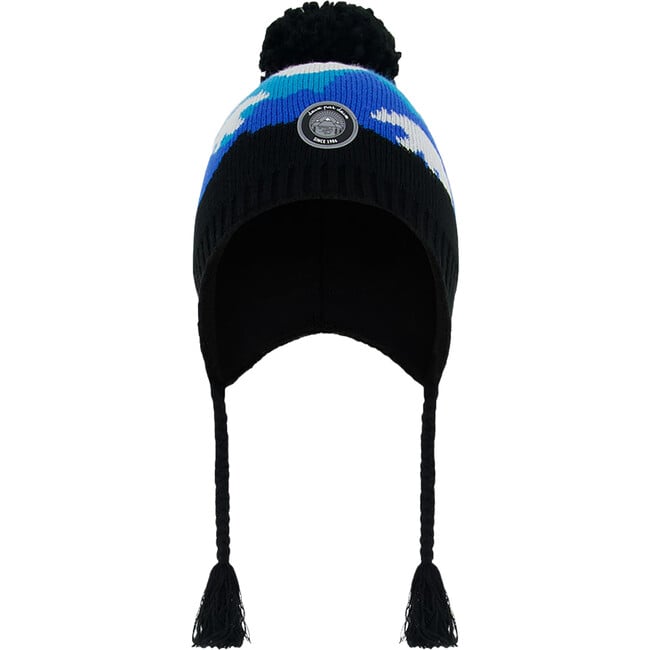 Peruvian Knit Braided Tassel Pompom Hat, Royal Blue Bears & Black