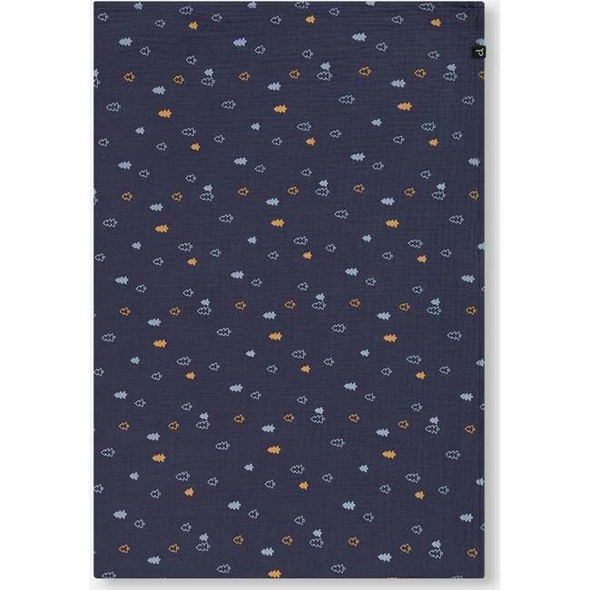 Pine Print Muslin Blanket, Blue - Blankets - 2