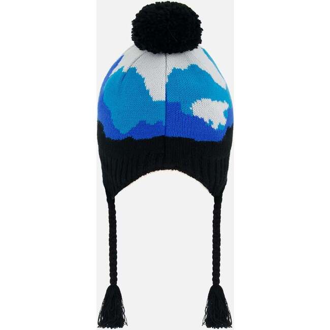 Peruvian Knit Braided Tassel Pompom Hat, Royal Blue Bears & Black - Hats - 4