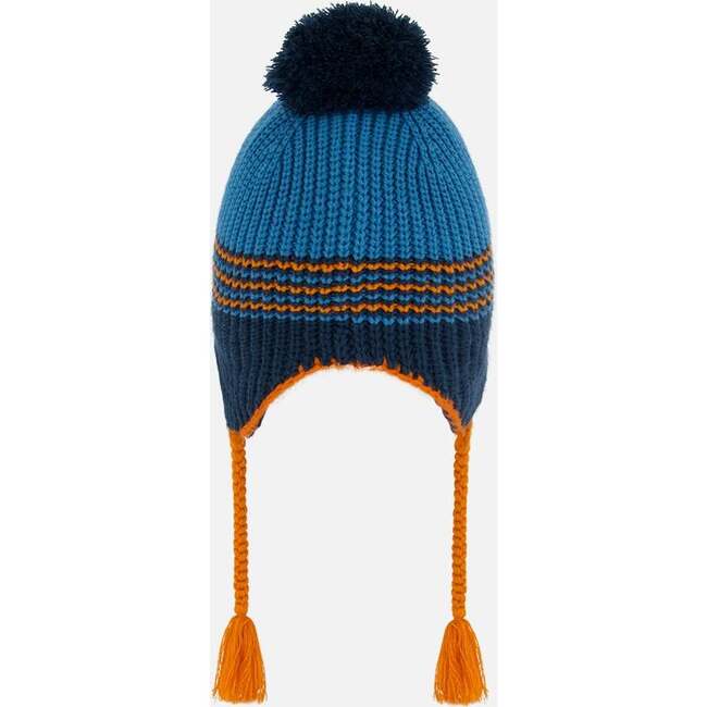 Peruvian Knit Braided Tassel Pompom Hat, Blue & Orange - Hats - 4