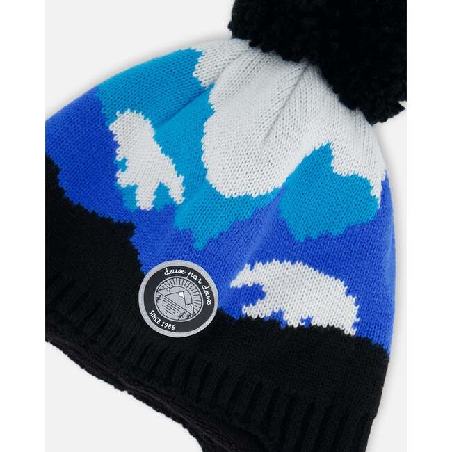 Peruvian Knit Braided Tassel Pompom Hat, Royal Blue Bears & Black - Hats - 5