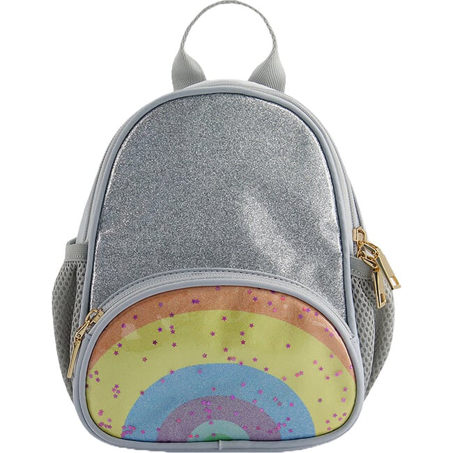 PU Faux Leather Back Pack With Rainbow Pocket, Silver