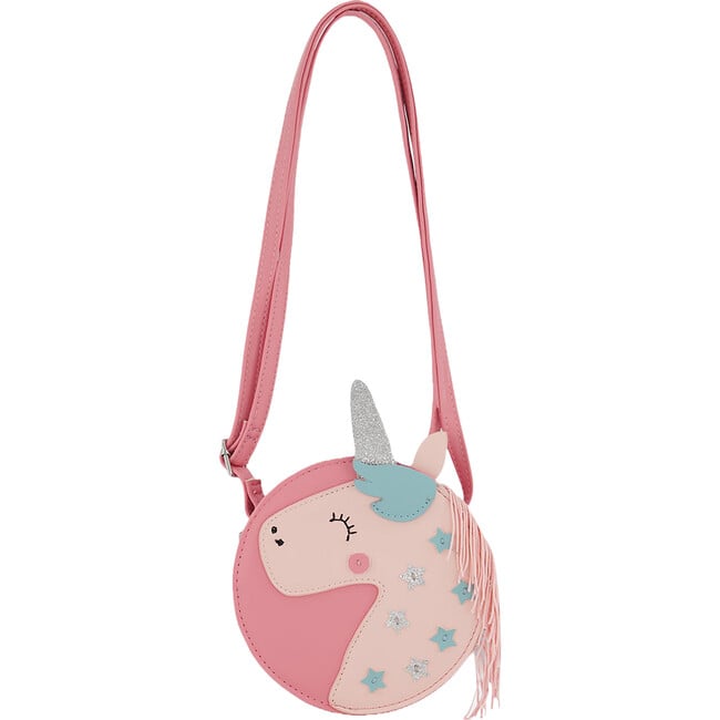 PU Unicorn Round Crossbody Fringed Bag, Pink