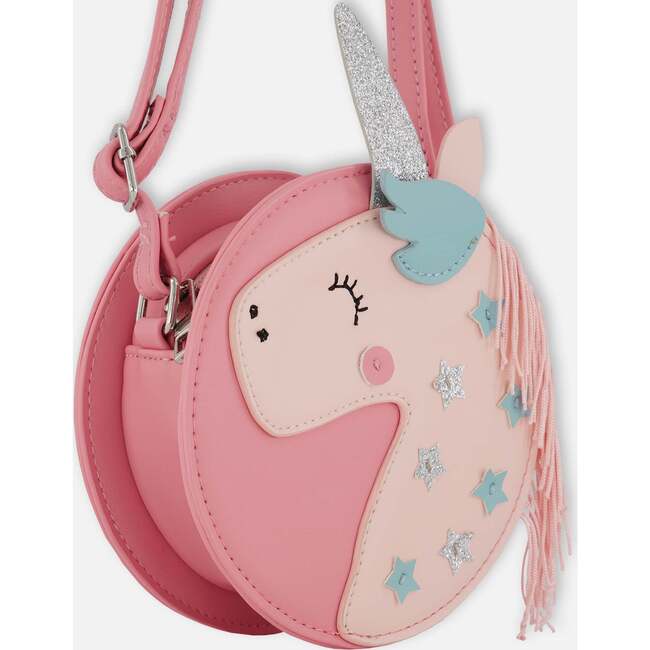 PU Unicorn Round Crossbody Fringed Bag, Pink - Bags - 5