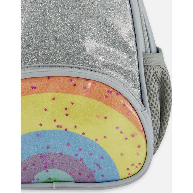 PU Faux Leather Back Pack With Rainbow Pocket, Silver - Bags - 6