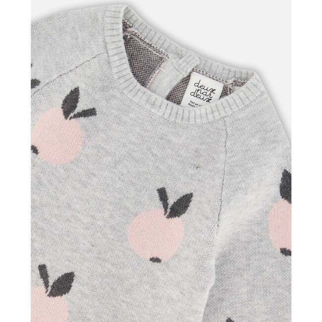 Knit Jacquard Jumpsuit, Gray With Knit Apples - Bodysuits - 4