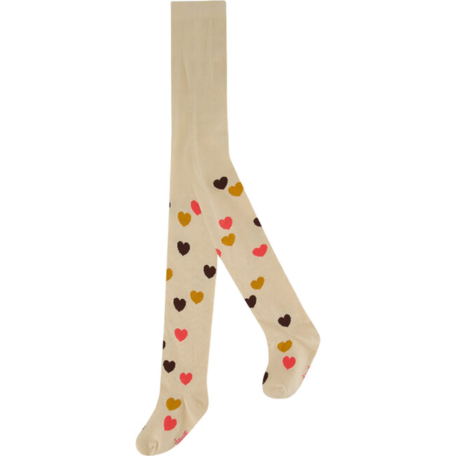 Jacquard Little Hearts Tights, Beige