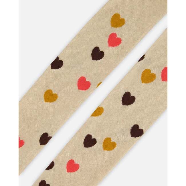 Jacquard Little Hearts Tights, Beige - Tights - 5